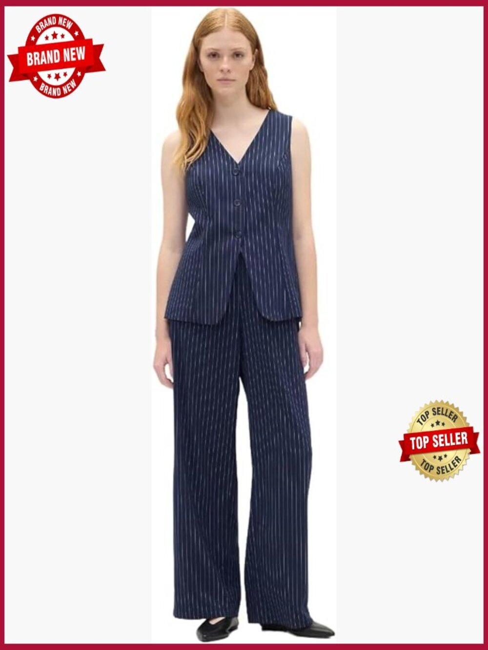 Wide Leg Pull On Pants Linen Cotton Mid Rise Loose Fit Striped